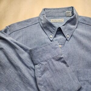 Bugle Boy Company Men XL Blue Button Down Shirt Long Sleeve Cotton Blend Vintage